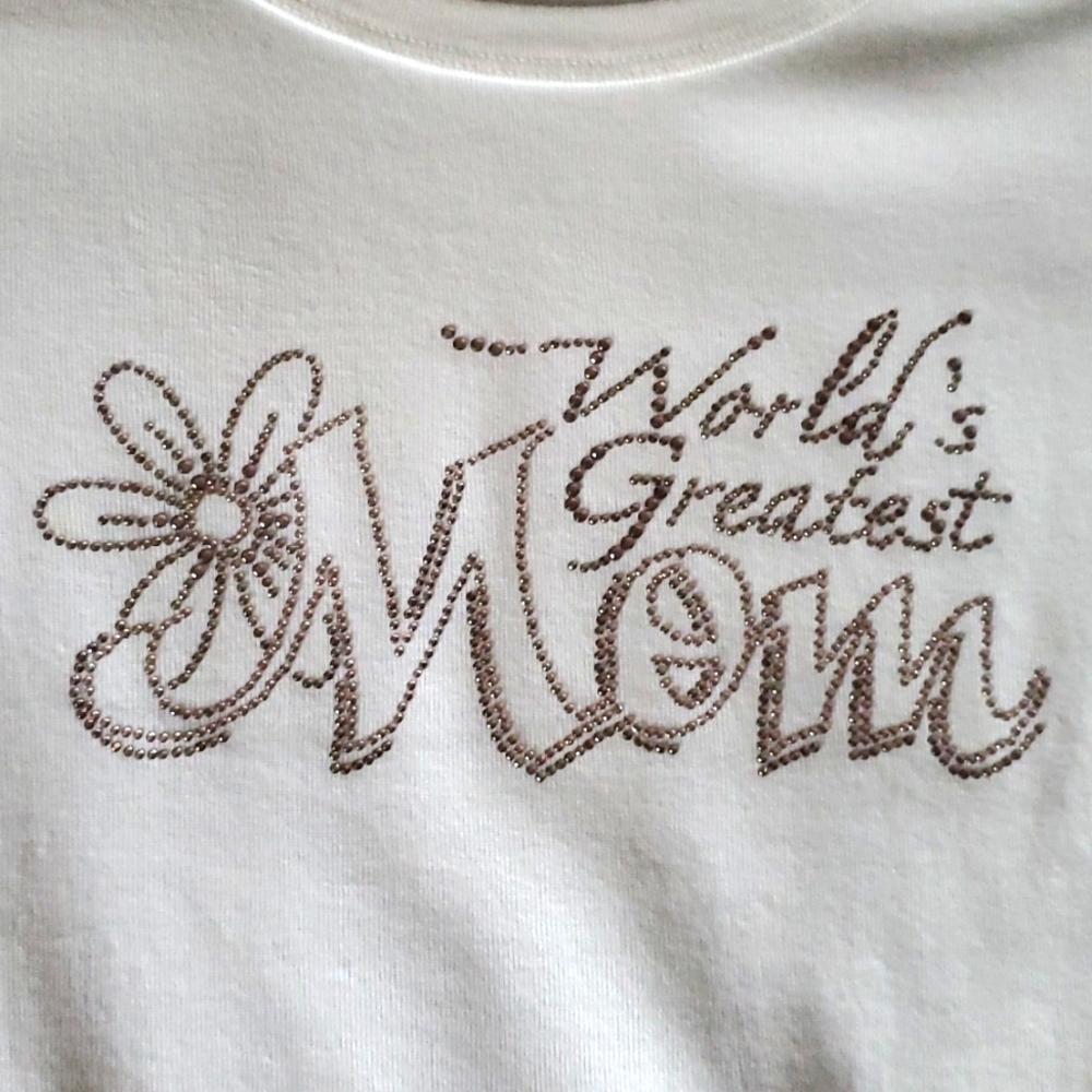 World's Greatest Mom Crystals Bling T-Shirt - white